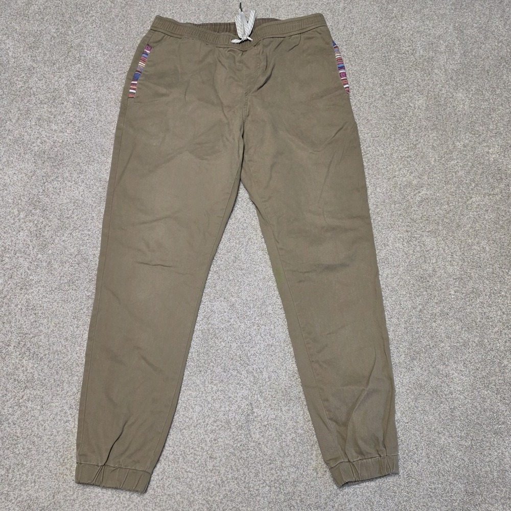 Wowie Rambler Jogger Pants Mens Large Brown Aztec Trim Stretch Tapered Leg